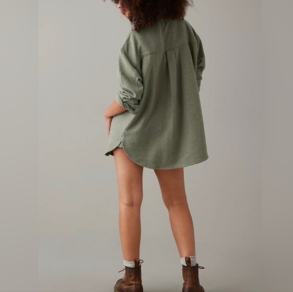 American Eagle Button Front Shacket Women's L Green Boho Retro 90s Y2K Casual - Picture 6 of 9